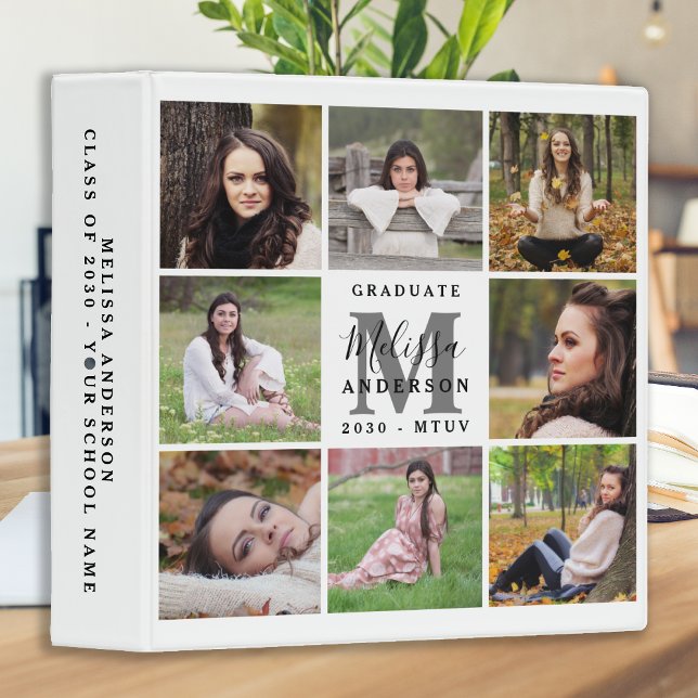 Modern Graduate Monogram 8 Photo Graduation 3 Ring Binder (Creator Uploaded)