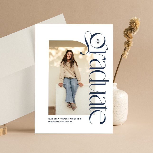 Modern graduate navy blue photo graduation invitation (Creator Uploaded)