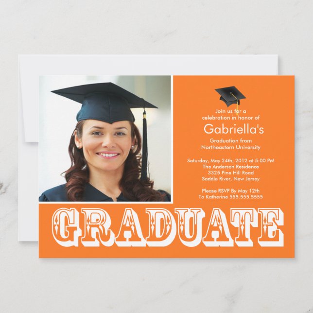 Modern Graduate Orange Photo Graduation Party Invitation (Front)