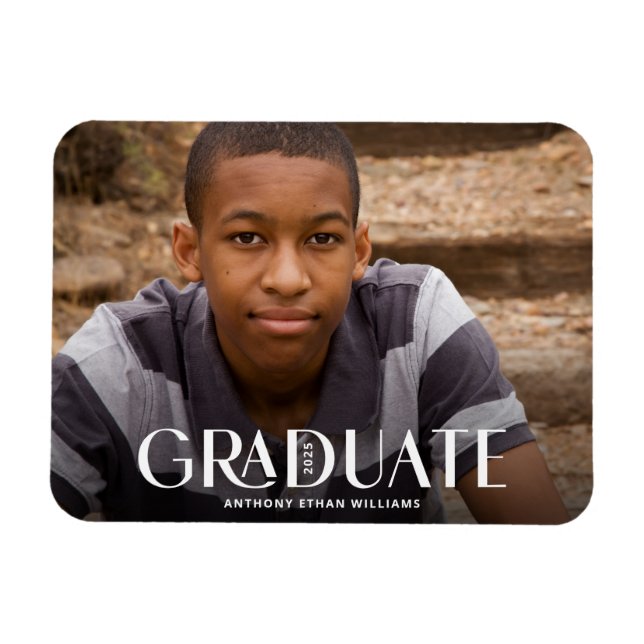 Modern Graduate Overlay Photo Grad Announcement Magnet (Horizontal)