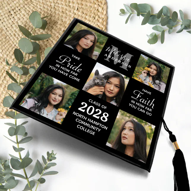 Modern Graduate Personalized 5 Photo Collage Graduation Cap Topper | Zazzle