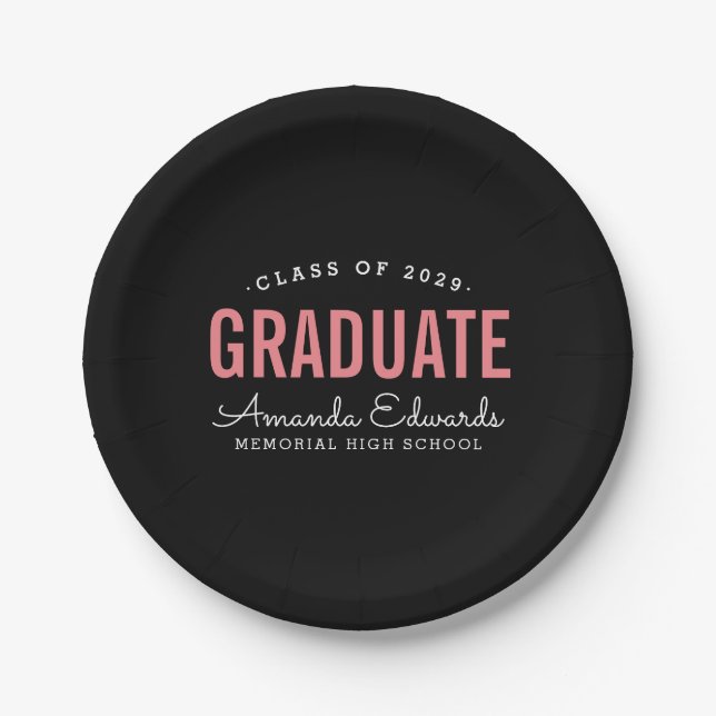 Modern Graduate Personalized Graduation Party Paper Plates (Front)