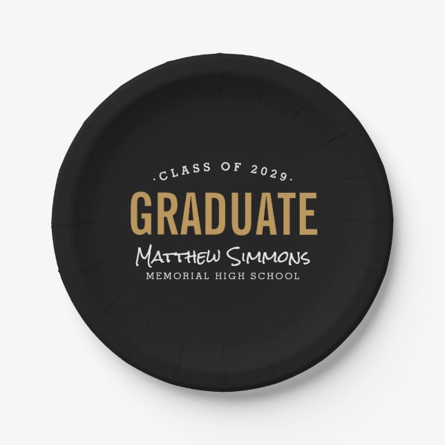 Modern Graduate Personalized Graduation Party Paper Plates (Front)
