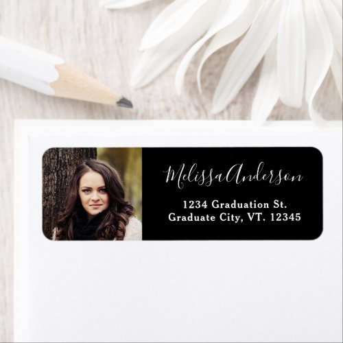 Modern Graduate Personalized Photo Return Address Label - Add the finishing touch to your graduation invitations, graduation announcements envelopes, mailings and stationary with these custom graduate photo return address labels.. Customize these photo address labels with your favorite grad photo, name and address. These simple photo return address labels are modern, elegant and trendy. COPYRIGHT © 2020 Judy Burrows, Black Dog Art - All Rights Reserved. Modern Graduate Personalized Photo Return Address label
