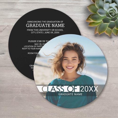 Modern Graduate Photo Announcement and Party 5.25" Square Invitation Card