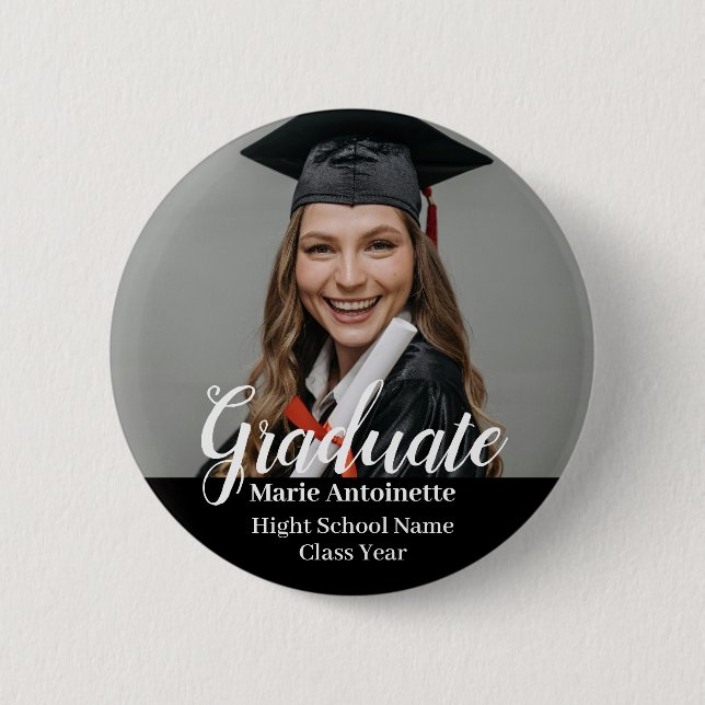 Modern Graduate Photo Class Year Graduation Button (Front)