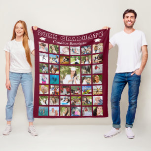 Modern Graduate Photo Collage Maroon Fleece Blanket