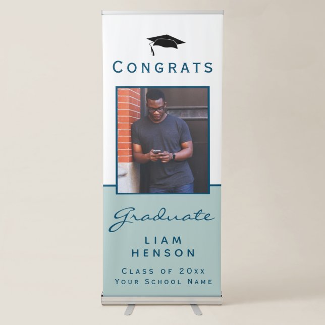 Modern Graduate Photo Congrats Graduation Party Retractable Banner (Front)