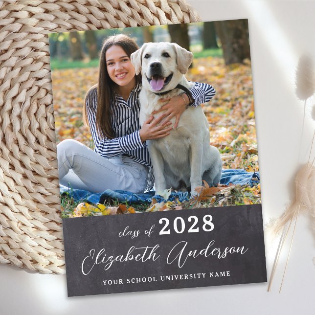 Modern Graduate Photo Custom Chalkboard Graduation Announcement Postcard (Creator Uploaded)