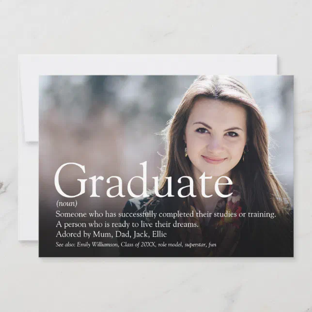 Modern Graduate Photo Definition Invitation | Zazzle