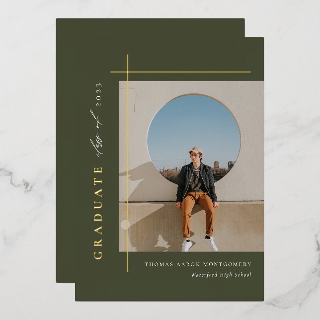 Modern Graduate Photo Foil Invitation (Front/Back)