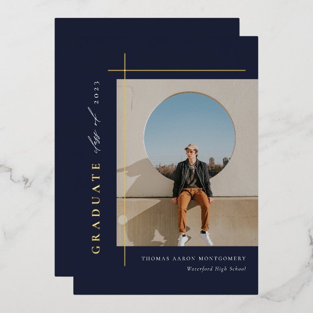 Modern Graduate Photo Foil Invitation (Front/Back)