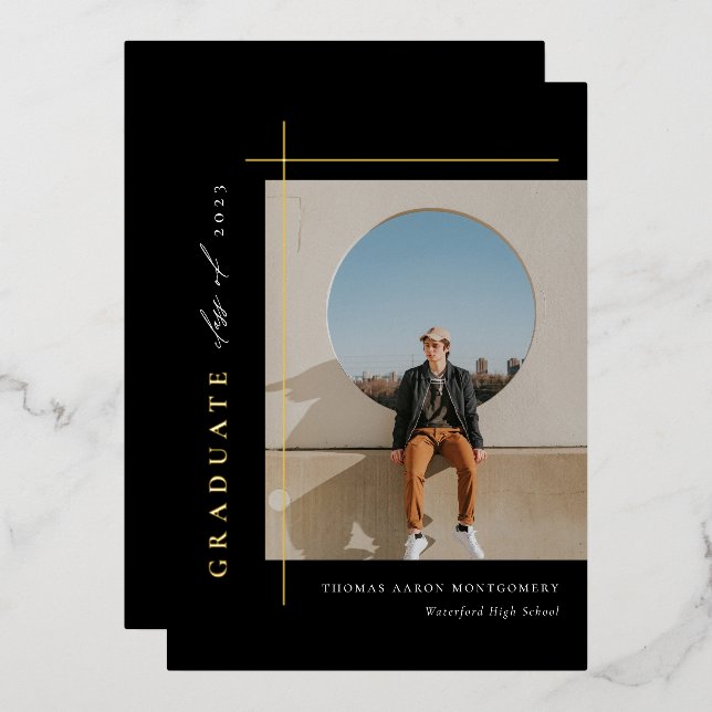Modern Graduate Photo Foil Invitation (Front/Back)