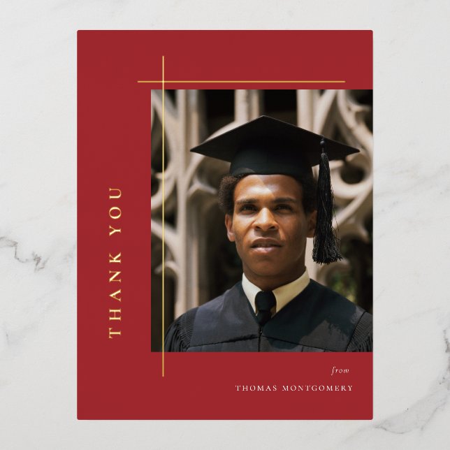 Modern Graduate Photo Foil Thank You Invitation Postcard (Front)