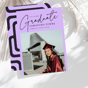 Modern Graduate Photo Geometric Purple Graduation Announcement