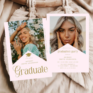 Modern Graduate Photo Graduation Party Pink Gold Invitation