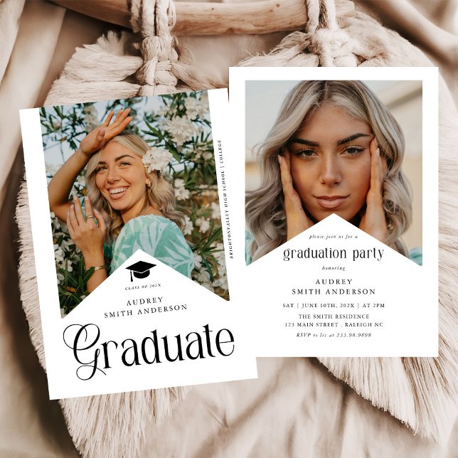 Modern Graduate Photo Graduation Party Ribbon Invitation (Creator Uploaded)