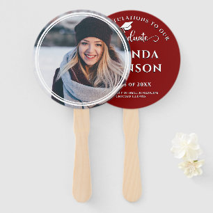 Modern Graduate Photo Maroon Graduation Hand Fan