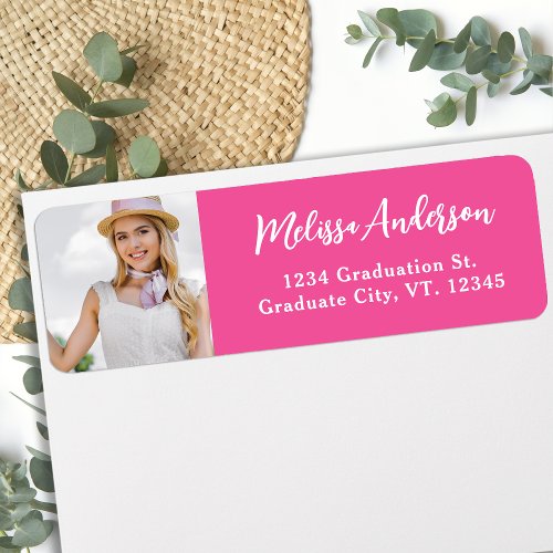 Modern Graduate Photo Pink Return Address  Label