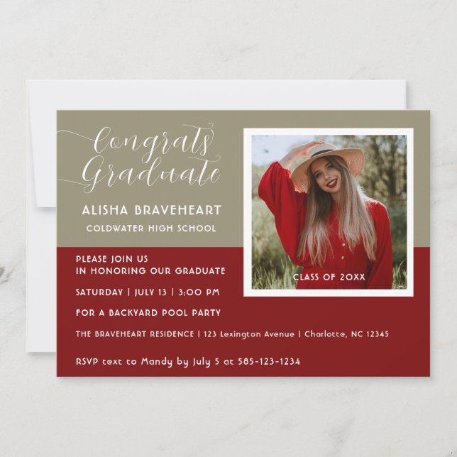Modern Graduate Photo Pool Party Invitation (Front)