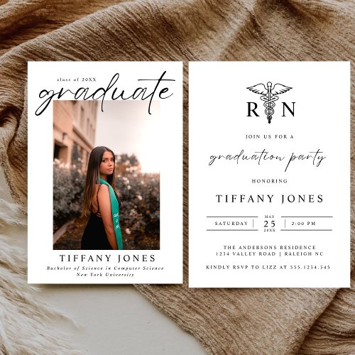 Modern Graduate Photo RN Nurse Graduation Party Announcement