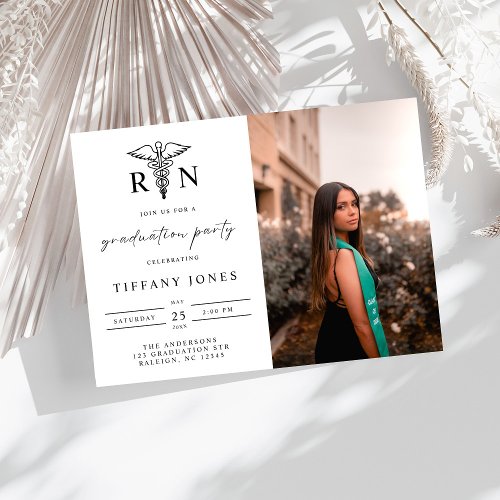 Modern Graduate Photo RN Nurse Graduation Party  Invitation