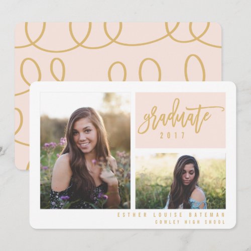 GRADUATION TWIN PHOTO-BLUSH AND GOLD CARD