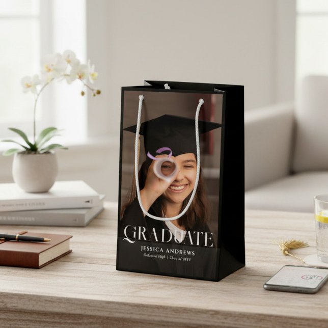Modern Graduate Photo Script Graduation Small Gift Bag (Creator Uploaded)