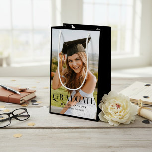 Modern Graduate Photo Script Graduation Small Gift Bag