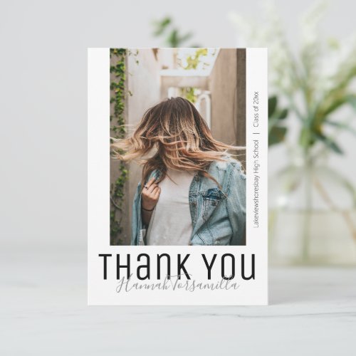 Modern Graduate Photo Thanks Typography Graduation Thank You Card