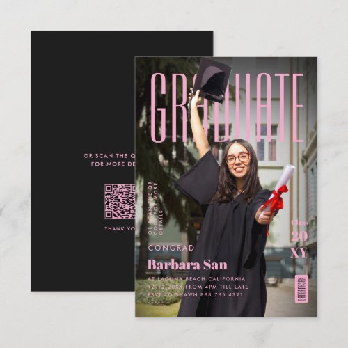 Modern Graduate Pink Pop Grad Graduation  Invitation