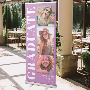 Modern Graduate Purple 3 Photo Graduation Retractable Banner