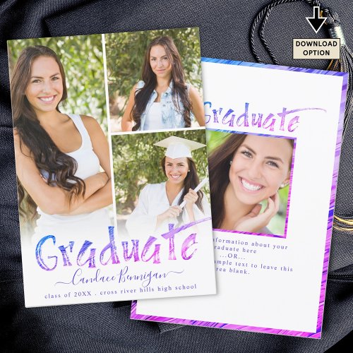 Modern Graduate Purple Pink Photo Collage Announcement