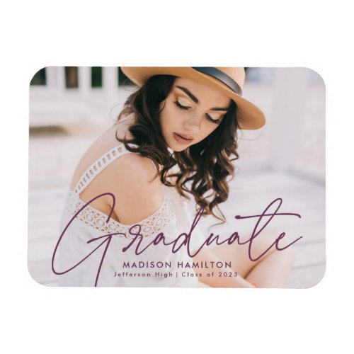 Modern Graduate Purple Script Photo Graduation Magnet