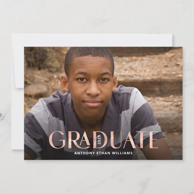 Modern Graduate Rose Gold Overlay Graduation Party Invitation (Front)