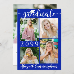 Modern Graduate Royal Blue 5 Photo Script Announcement