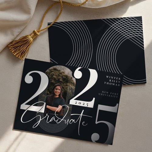 Modern Graduate Script 2025 Concentric Arch Photo Foil Invitation