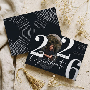 Modern Graduate Script 2026 Concentric Arch Photo Foil Invitation