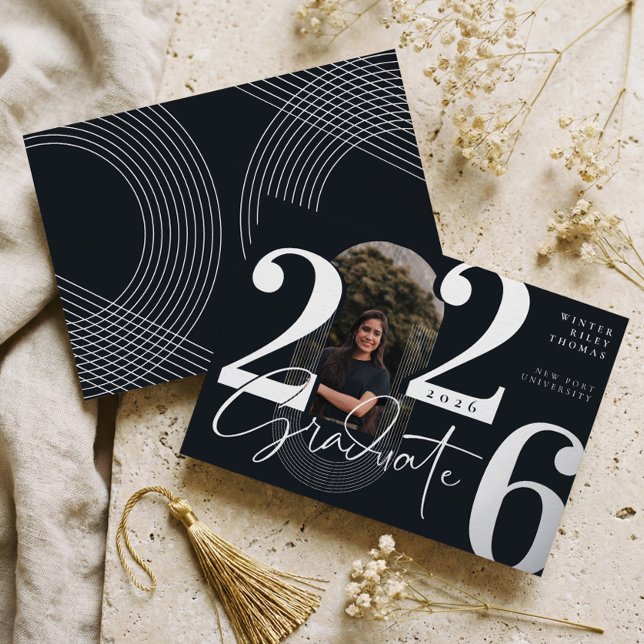 Modern Graduate Script 2026 Concentric Arch Photo Foil Invitation (Modern Graduate Script 2026 Concentric Arch Photo Foil Invitation)