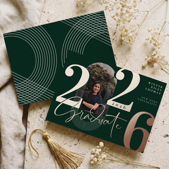 Modern Graduate Script 2026 Concentric Arch Photo Foil Invitation (Modern Graduate Script 2026 Concentric Arch Photo Foil Invitation)