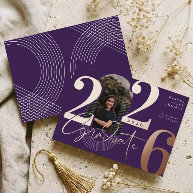 Modern Graduate Script 2026 Concentric Arch Photo Foil Invitation (Modern Graduate Script 2026 Concentric Arch Photo Foil Invitation)