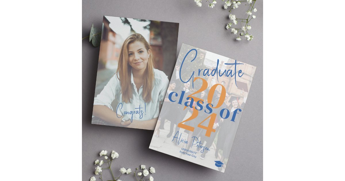 Grad Script Modern graduate script 2 photos graduation announcement | Zazzle