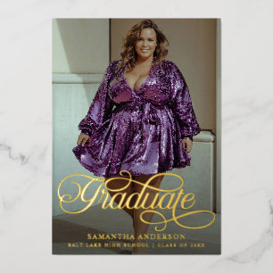 Modern Graduate Script 2 Photos Graduation Party Foil Invitation