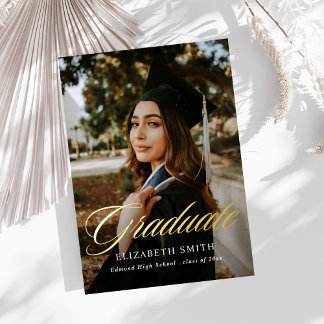 Modern Graduate Script 2 Photos Graduation Party Foil Invitation