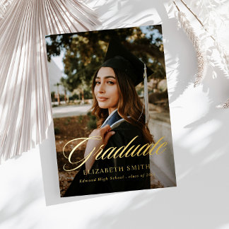 Modern Graduate Script 2 Photos Graduation Party Foil Invitation