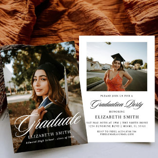 Modern Graduate Script 2 Photos Graduation Party Invitation