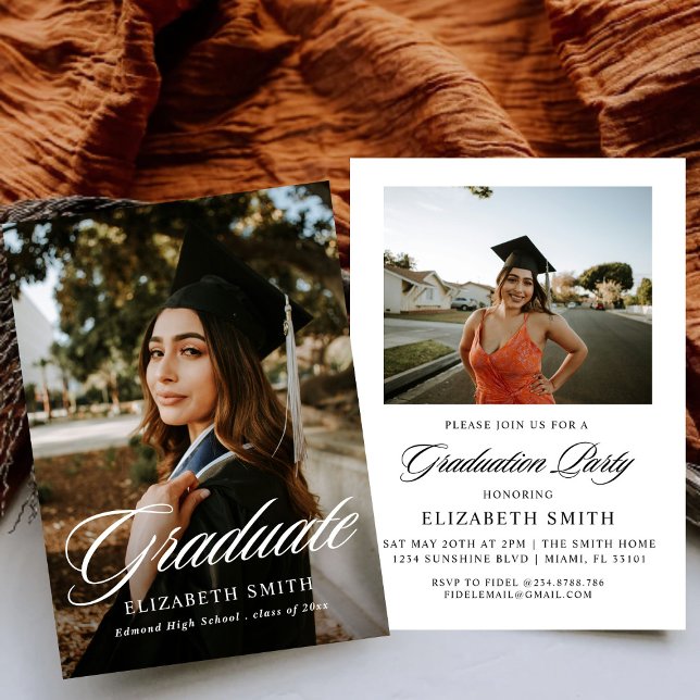 Modern Graduate Script 2 Photos Graduation Party Invitation (Creator Uploaded)