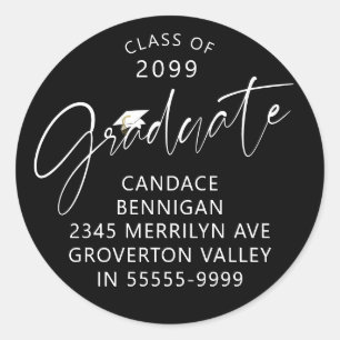 Modern Graduate Script Black White Return Address Classic Round Sticker