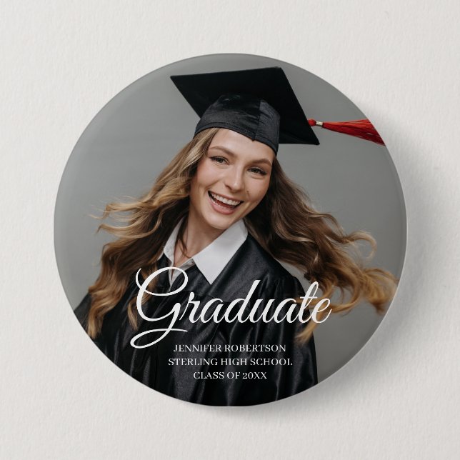 Modern Graduate Script Classic Simple Custom Photo Button (Front)