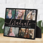 Modern Graduate Script Photo Collage Keepsake Plaque<br><div class="desc">Elegant and modern script graduation keepsake, this custom name, school, and class of... photo collage design makes a beautiful display for your favorite senior pictures. Great gift for your graduate, parents, grandparents, or any other loving family member who is proud of the new graduate! This is the pretty blush pink...</div>